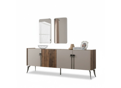 Moderne Beige Garnitur Luxus Sideboard 2x Spiegel Holzmöbel Anrichte