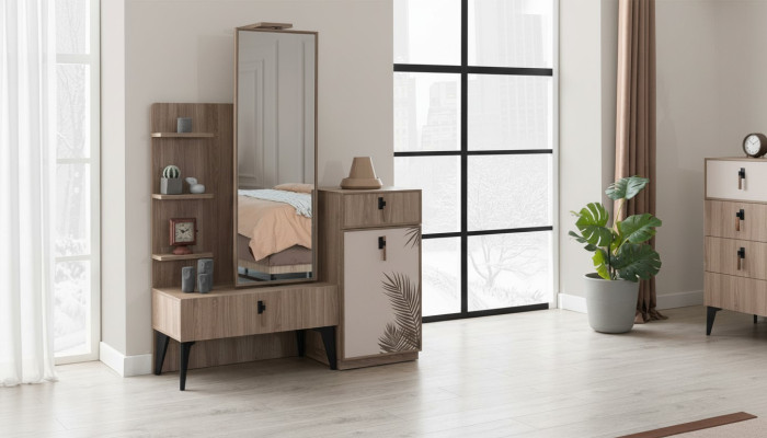 Schlafzimmer Luxus Moder Kommode mit Spiegel Modern Möbel Holz Neu