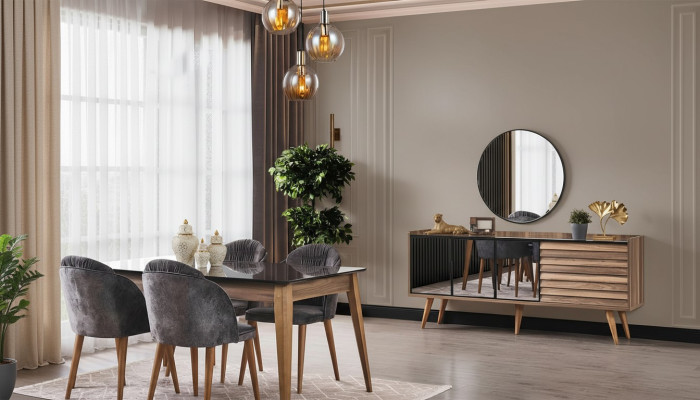 Komplette Braune Esszimmer Garnitur Esstisch 4x Stühle Sideboard 7tlg