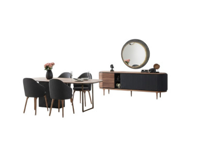 Große Esszimmer Garnitur Designer Esstisch 4x Polsterstühle Sideboard