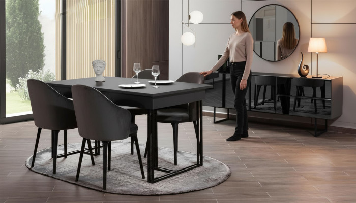 Schwarze Edle Esszimmer Holzmöbel Designer Esstisch Sideboard Stühle