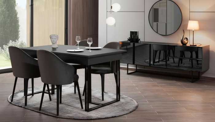 Schwarze Edle Esszimmer Holzmöbel Designer Esstisch Sideboard Stühle