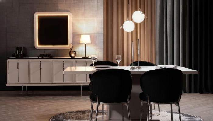 Esszimmer Garnitur Modernes Set Esstisch 4x Polsterstühle Sideobard 7tlg