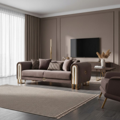 Luxus Couch Gold Metall Sofa Dreisitzer Couchen Polster Möbel 240cm