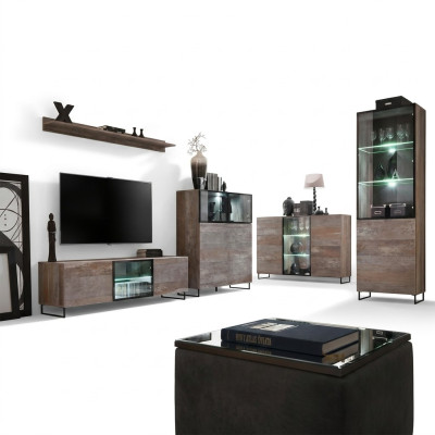 Design Wohnwand TV-Ständer 2x Vitrine rtv Lowboard Einrichtung Set 5 tlg
