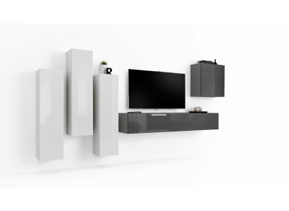 Garnitur Wohnwand Komplett Wohnzimmer Grau Sideboard TV-Ständer Wandschrank
