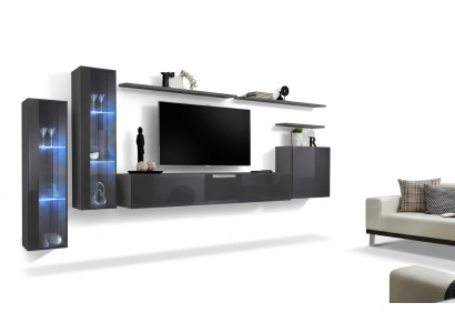 Grau Wohnwand Wohnzimmer Wandregal TV-Ständer Luxus Garnitur Einrichtung Moderne