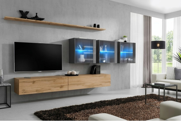 Komplett 7tlg Wohnwand 340cm TV-Ständer Sideboard Wandschrank Luxus Einrichtung