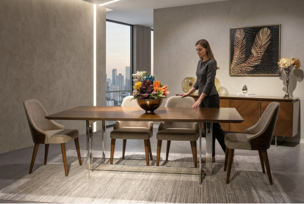 Komplett Set Esstisch Luxus Esszimmer Design Möbel Sideboard 4x Stühle