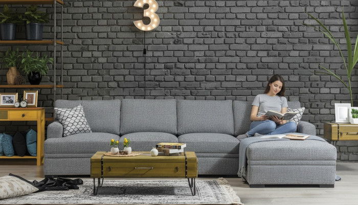 Sofa L-Form Stil Modern Grau Ecksofa Wohnzimmer Möbel Design Einrichtung