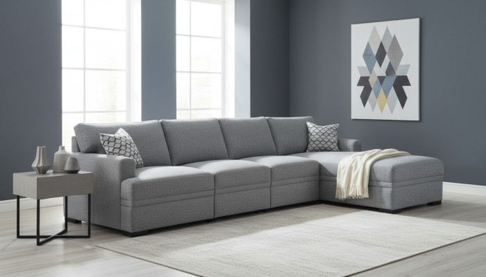 Sofa L-Form Stil Modern Grau Ecksofa Wohnzimmer Möbel Design Einrichtung