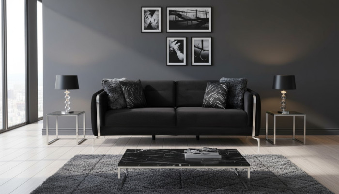 Designer Sofa 3 Sitzer big Couch Polster Sofas Design schwarz Samt Möbel