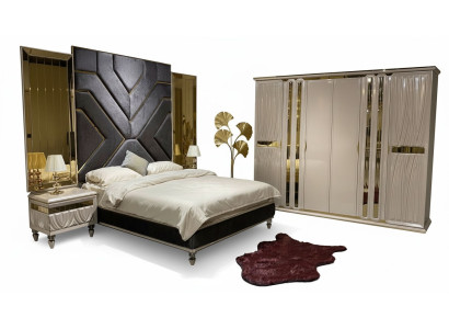 Set Schlafzimmer Bett 2x Nachttische 3tlg.Luxus Komplett Set Design neu
