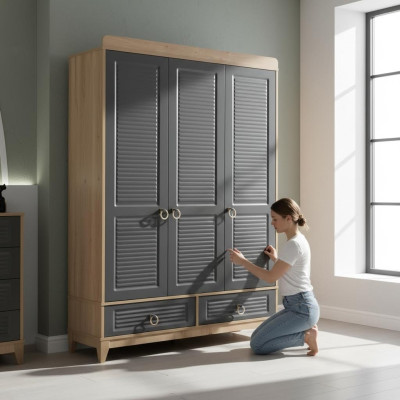 Kleiderschrank Grau Holz Schrank Design Kinderzimmer Kleiderschränke
