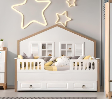 Modern Kinderzimmer Set Bett Kleiderschrank Schreibtisch Helles 4tlg Neu
