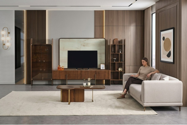 6tlg.Wonzimmer Set von Braun Wohnwand+Couchtisch und Beistelltisch neu