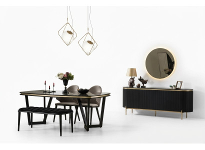 Modern 8tlg.Esszimmer Set Esstisch 4x Stühle Anrichte Spiegel Bank neu