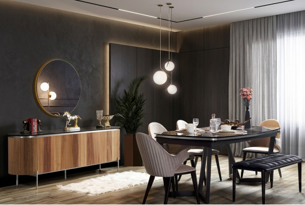 Stilvoll 8tlg.Esszimmer Set Esstisch 4x Stühle Anrichte Spiegel Bank neu