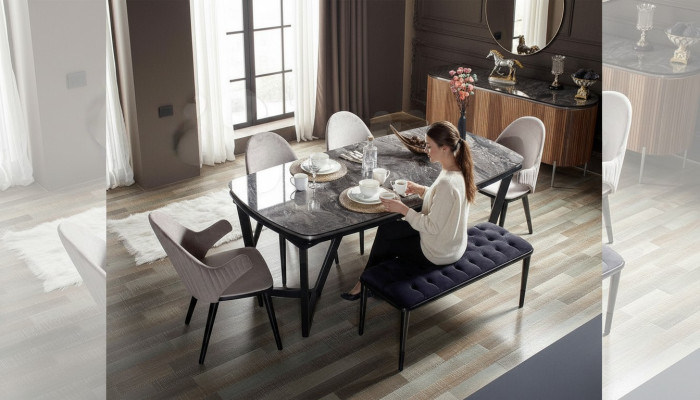 Stilvoll Esszimmer Set Besteht aus Esstisch 4x Stühle und Bank 6tlg.