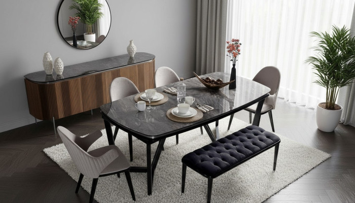 Stilvoll Esszimmer Set Besteht aus Esstisch 4x Stühle und Bank 6tlg.