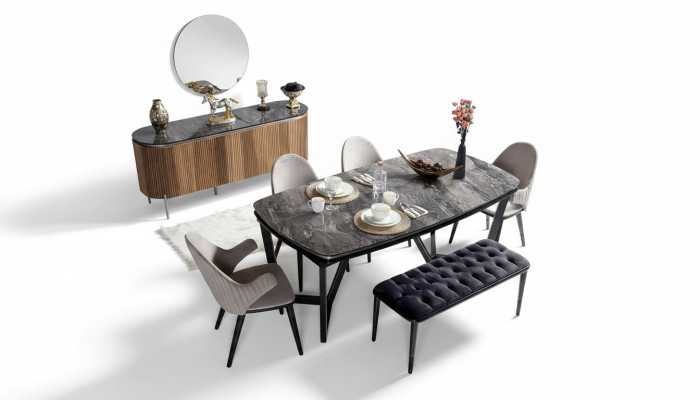 Stilvoll Esszimmer Set Besteht aus Esstisch 4x Stühle und Bank 6tlg.