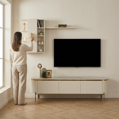 2tlg.Wohnzimmer Set Besteht aus TV Lowboard+Wandschrank mit Regal neu