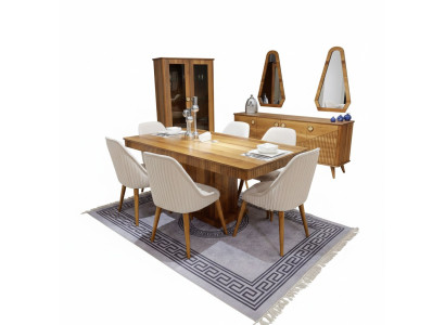Exklusive Hellbraue Esszimmer Garnitur Holz Esstisch 6x Stühle Anrichte