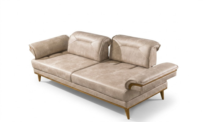 Designer Beiger 3-Sitzer Wohnzimmer Sitzcouch Luxuriöse Textil Sitzmöbel