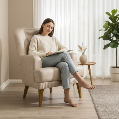 Beiger Einsitzer Designer Sessel Wohnzimmer Stilvoller Polstersitzer