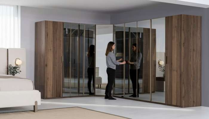 Moderner Braun Eckschrank Designer Regalschrank Holzschrank Luxus Möbel