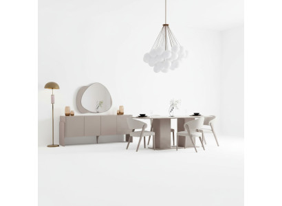 Luxuriöses Beiges Esszimmer Set Holztisch 4x Polsterstühle Anrichte 6tlg