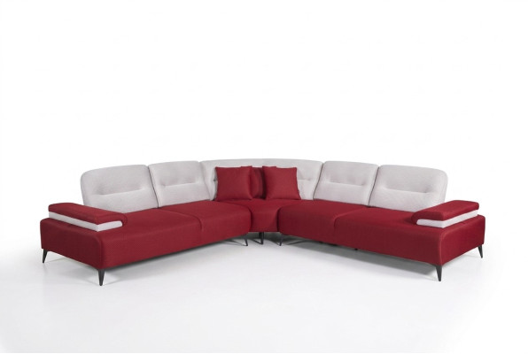  Rotes Stilvolles Ecksofa L-Form Couch Designer Wohnzimmer Holz Garnitur