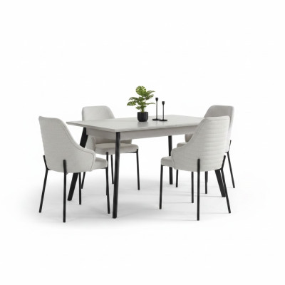 Weiße Esszimmer Garnitur Luxuriöse 6x Polsterstühle Rechteckiger Tisch