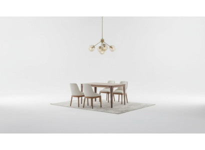 Luxuriöse Esszimmer Garnitur Recheckiger Esstisch 6x Textilstühle 9tlg