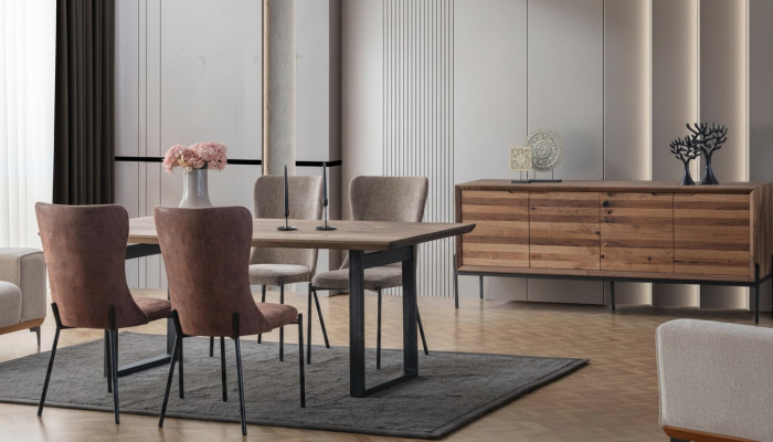 Braune Esszimmer Garnitur Luxus Rechteckiger Esstisch 4x Stühle Anrichte