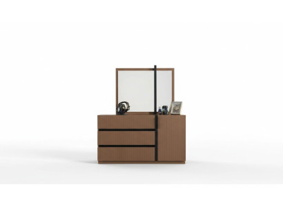 Moderne Braune Schlafzimmer Kommode 3x Schubladen 1-türig Holz Möbel