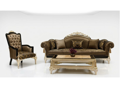 Braune Chesterfield Wohnzimmer Sofas 3-Sitzer Textilsessel Couchtisch