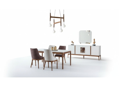Luxus Esszimmer Set Esstisch 4x Stühle Anrichte Spiegel 7 tlg Modern