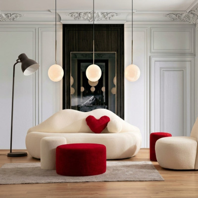 Designer Wohnzimmer Couch Sofa Möbel 4tlg. 3 Sitz Sofa und 3x Hocker