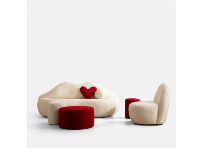 Designer Wohnzimmer Couch Sofa Möbel 4tlg. 3 Sitz Sofa und 3x Hocker