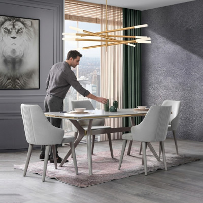Modern Esstisch 6x Stühle Designer Luxus Esszimmer Möbel Holz Essgruppe