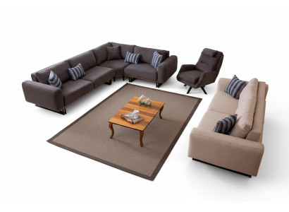Designer Wohnzimmer Set Wohnlandschaft Ecksofa L-Form 3 Sofa Sessel 3tlg