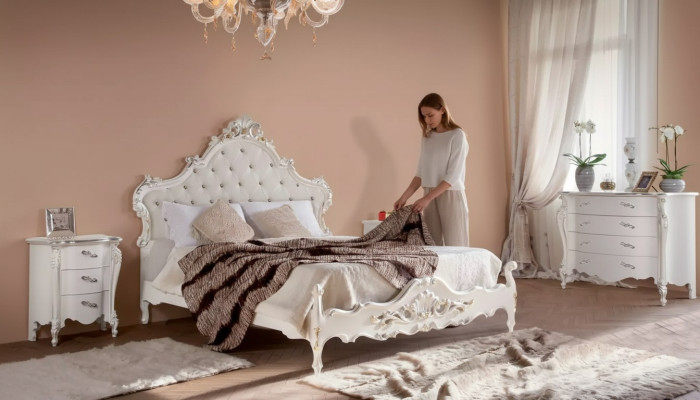 Weiße Schlafzimmer Garnitur Bett 2x Nachttische Kommoden Holz Set 4tlg