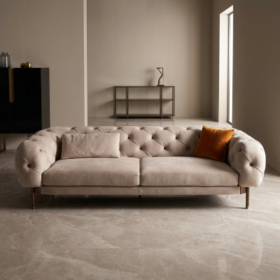Sofa 3 Sitzer luxuriöse Beige Polster Sofas Design Kunstleder neu Modern