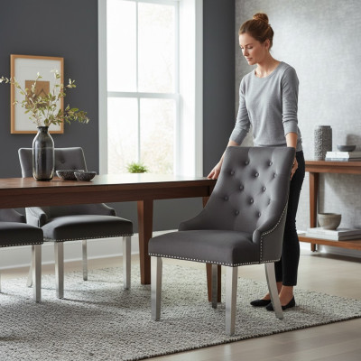 Grauer Esszimmer Chesterfield Stuhl Textilstuhl Luxuriöser Einsitzer