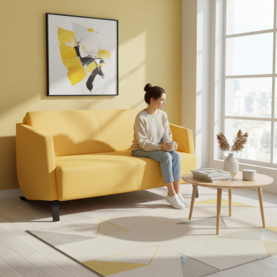 Gelber 2-Sitzer Moderne Wohnzimmer Polster Textil Couchen Luxus 2-er Neu