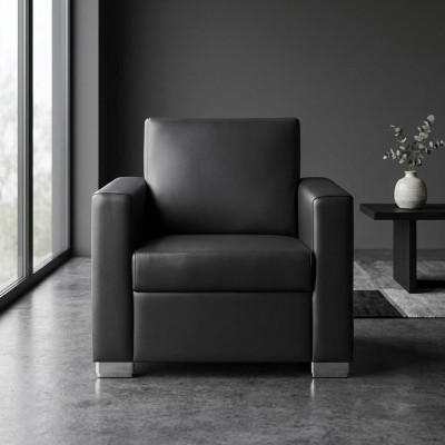 Schwarzer Ledersessel Designer Polster Einsitzer Wohnzimmer Relax Sitzer