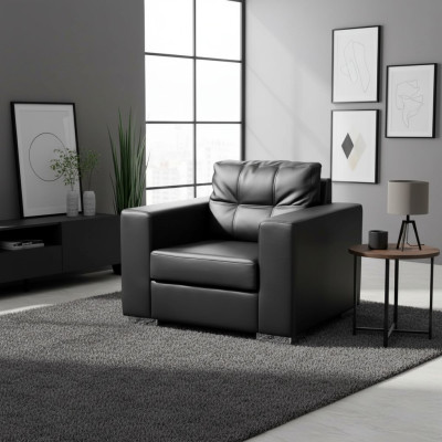 Schwarzer Sessel Kunstleder Einsitzer Wohnzimmer Relax Neuer 1-Sitzer