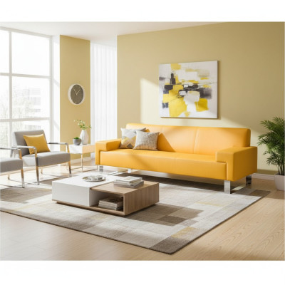 Oranger 3-Sitzer Polster Sofa Leder Couch Dreisitzer Wohnzimmer Sofa
