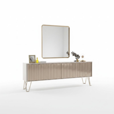 Luxus Sideboard mit Spiegel stilvoll Beige Kommode Modern Möbel Design Set Neu